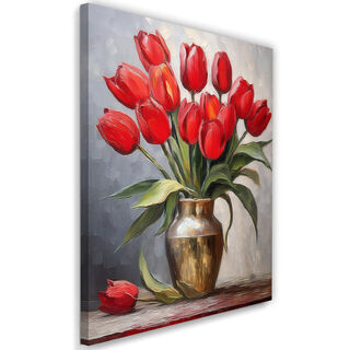 Leinwandbild, Rote Tulpen in einer Vase