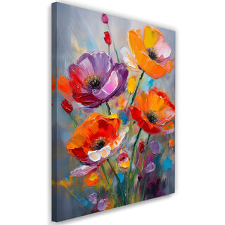 Leinwandbild, Mohnblumen farbig bemalt