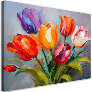 Leinwandbild, Farbiger Tulpenstrauß