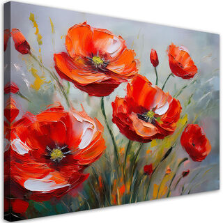 Leinwandbild, Rote Mohnblumen bemalt