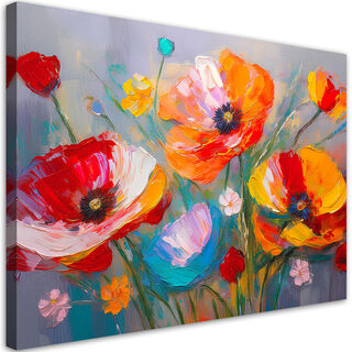 Leinwandbild, Farbige Feldmohnblumen bemalt