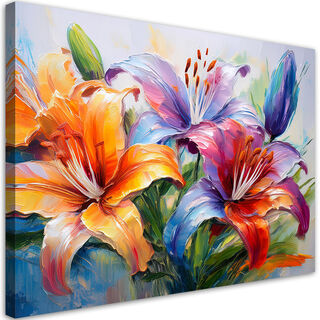 Leinwandbild, Lilien farbig bemalte Blumen