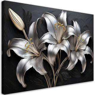 Leinwandbild, Lilien Silber bemalte Blumen