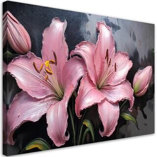 Leinwandbild, Lilien rosa Blumen Pflanzen Pastelle