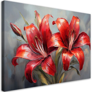 Leinwandbild, Lilien Rote Blumen Pflanzen Natur