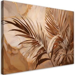 Leinwandbild, Palmblätter Sepia Gold Marmor