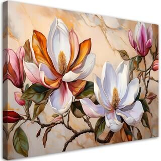 Leinwandbild, Magnolien Zweig Blumen Pflanzen Marmor.
