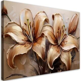 Leinwandbild, Lilien Glamour Blumen Sepia Beige