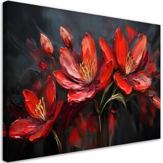 Leinwandbild, Blumen Mohnblumen rot bemalt