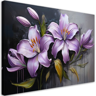 Leinwandbild, Lilienblüten lila bemalt
