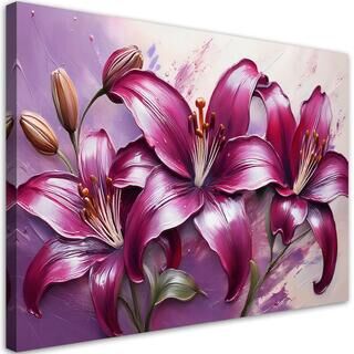Leinwandbild, Lilienblüten lila bemalt