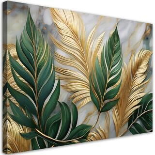 Leinwandbild, Leaves Botanicals Glamour Marble Gold