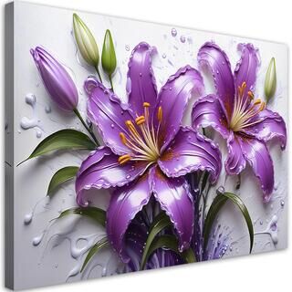 Leinwandbild, Blumen Lila Lilien Wassertropfen