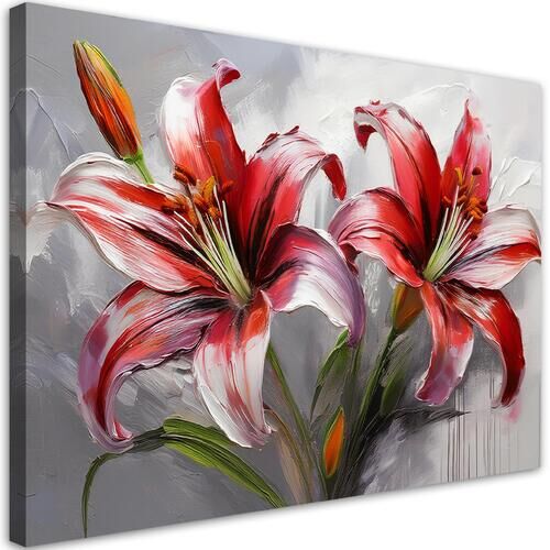 Leinwandbild, Rote Lilien bemalte Blumen