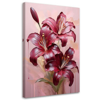 Leinwandbild, Lilienblume Burgunderrot bemalt