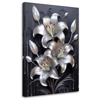Leinwandbild, Lilienblume Silber lackiert