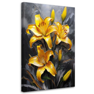Leinwandbild, Lilien gelb bemalte Blumen