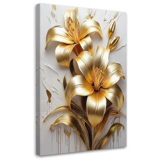 Leinwandbild, Goldblumen-Glamour bemalt