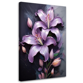Leinwandbild, Blumen Lilien Lila Bemalt