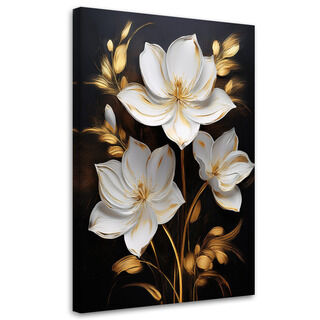 Leinwandbild, Magnolienblüten Goldener Minimalismus