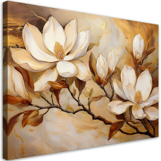 Leinwandbild, Magnolien Blumen Pflanzen Marmor Gold
