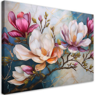 Leinwandbild, Magnolien Bunte Blumen Marmor
