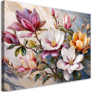 Leinwandbild, Magnolien Bunte Blumen Marmor