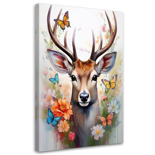 Leinwandbild, Hirsch Blumen Tiere Natur