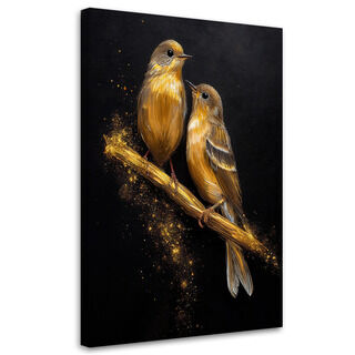Leinwandbild, Goldene Vögel auf einem Ast Tiere