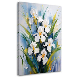 Leinwandbild, Weiße Iris bemalte Blumen
