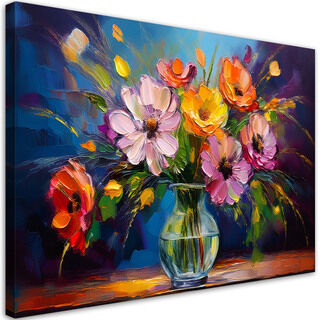 Leinwandbild, Bunter Blumenstrauß in Vase