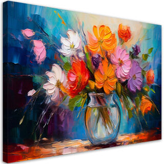 Leinwandbild, Bemalter Blumenstrauß in Vase