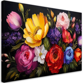 Leinwandbild, Blühender bunter Blumenstrauß