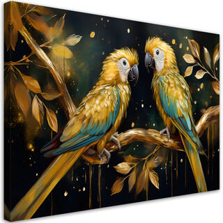 Leinwandbild, Papageienvögel Gold