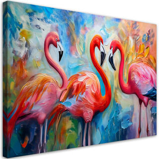 Leinwandbild, Flamingos Vögel Tiere abstrakt bunt.