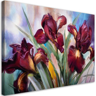 Leinwandbild, Blumen Iris rot bemalt