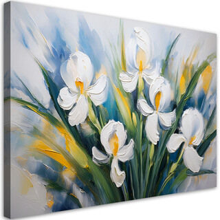 Leinwandbild, Bemalte weiße Iris-Blumen