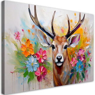 Leinwandbild, Hirschblumen abstrakte Tiere
