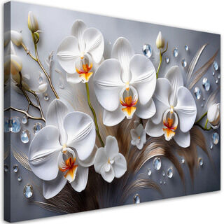 Leinwandbild, Orchideenblüte weiß 3D bemalt