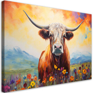 Leinwandbild, Pastellwiese schottische Kuhblumen