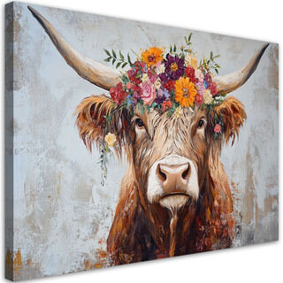 Leinwandbild, Vintage schottische Kuhblumen