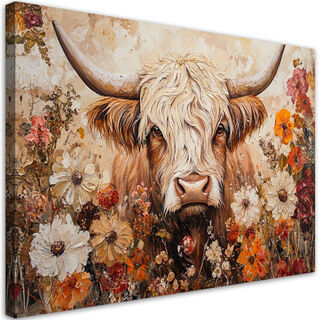 Leinwandbild, Schottische Retro-Kuhblumen