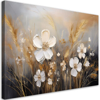 Leinwandbild, Blumen Feld Gräser Boho Beige