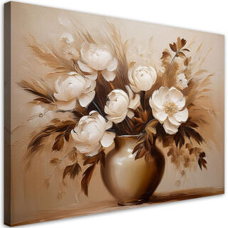 Leinwandbild, Beiger Blumenstrauß in Vase