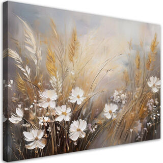Leinwandbild, Feldgrasblumen Boho Beige