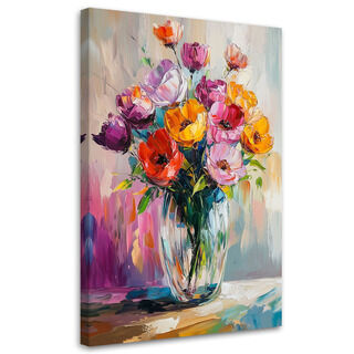 Leinwandbild, Strauß bunter Tulpen in einer Vase