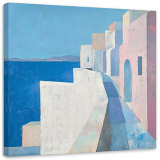 Leinwandbild Pastellgebäude Meereslandschaft Blau