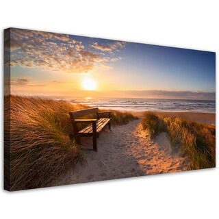Leinwandbild Strand, Meer, Dünen, Sonnenuntergang