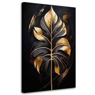 Leinwandbild Schwarzes und goldenes Monstera-Blatt