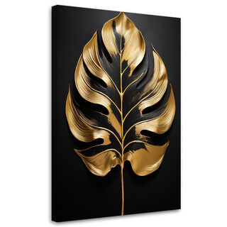 Leinwandbild Schwarzes und goldenes Monstera-Blatt